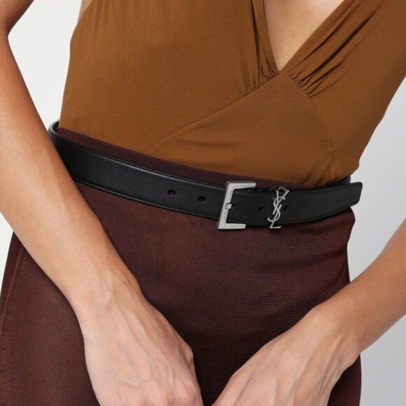 Authentic Saint Laurent YSL Monogram Cassandre Leather Belt 85 - Picture 3 of 14